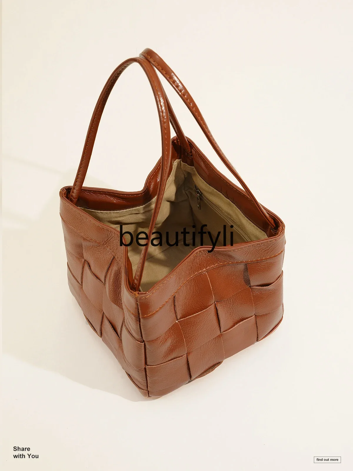 Oil wax cowhide woven large-capacity vegetable basket single shoulder crossbody bucket bag female