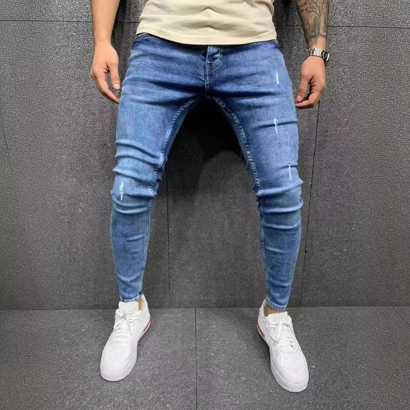 

Denim Pant Men Jeans Vintage Washed Distressed Pencil Pants High Waist Sheath Slim Fit Trousers Ankle Length Casual 2026 Spring