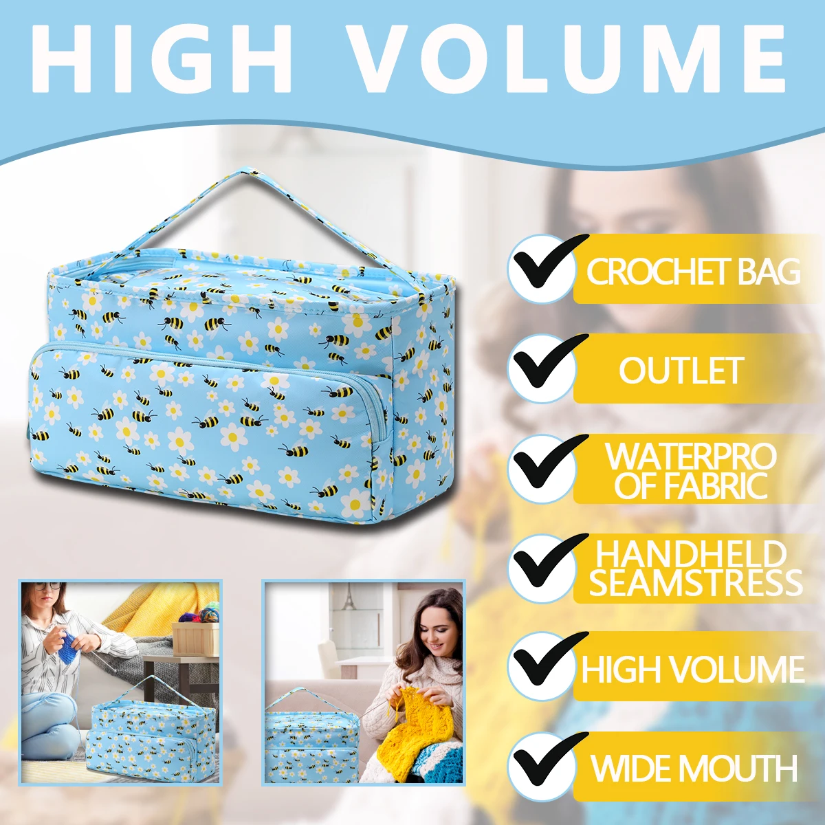 Hot Empty Yarn Storage Bag Portable Knitting Tote Travel Bags Waterproof Sewing Tool Accessories Crochet Hooks Knitted Bag Gift