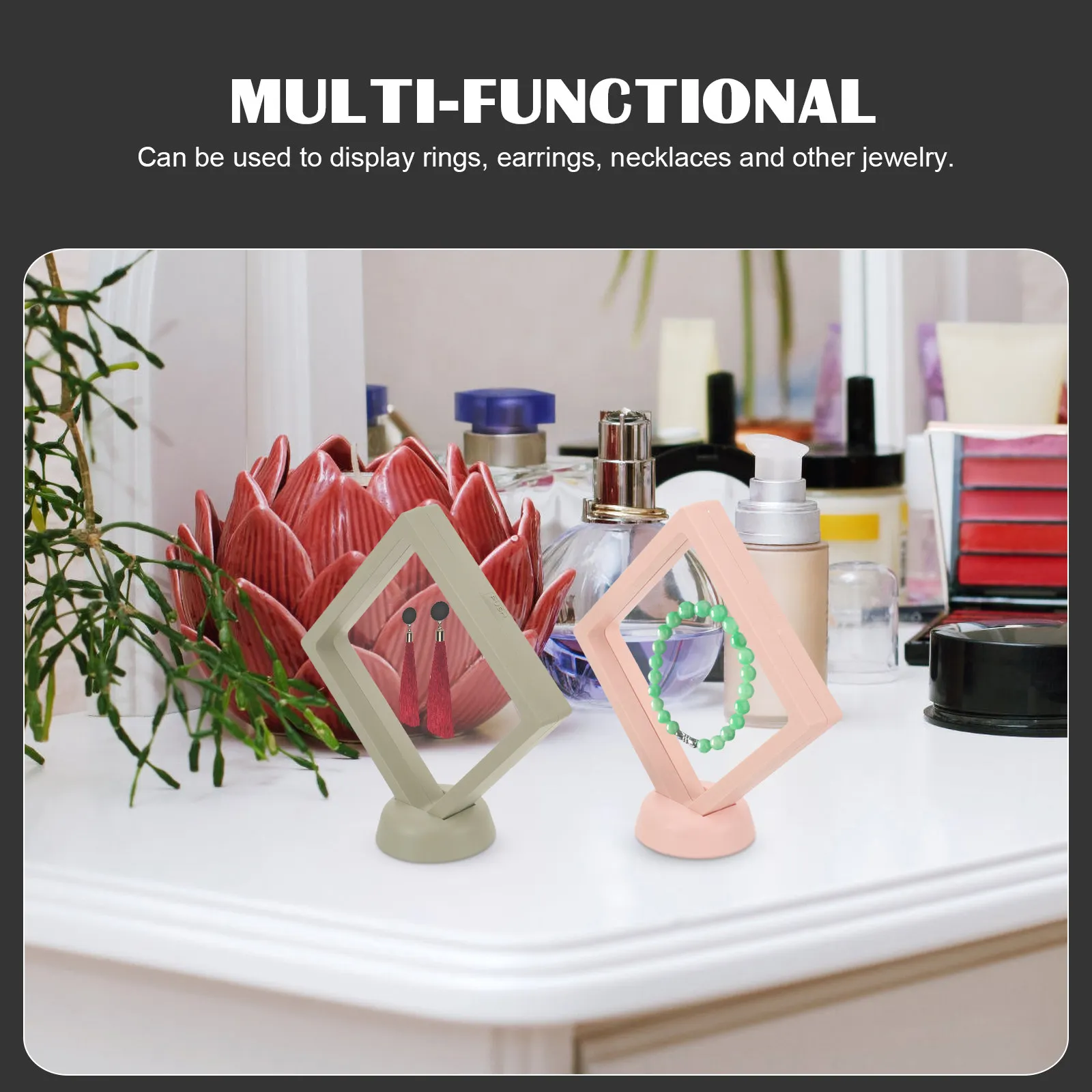 

Набор из 4 прозрачных футляров для демонстрации ювелирных изделий: колец, серег, ожерелий, с черным круглым основанием, стильная настольная витрина