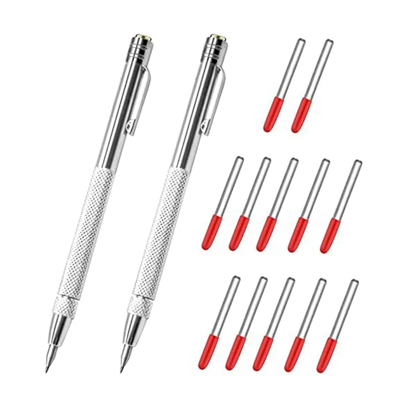 

1Set 2 Pcs Tungsten Carbide Tip Scriber With 12 Replacement Marking Tip Replacement Silver Aluminium Magnet Carbide Scribe Tool