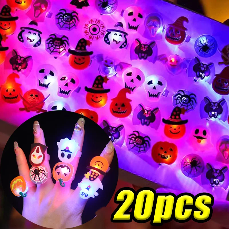 Creative Halloween LED  Light Rings Horror Pumpkin Ghost Spider Flashing Rings for Kids Halloween Trick Party Cos Props Supplies