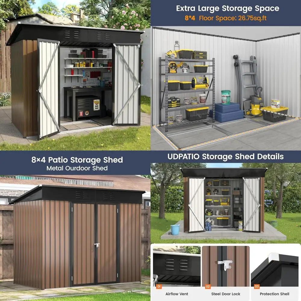 

Galvanized Steel Outdoor Storage Shed, 8x4 Feet, Weather-Resistant Yard and Patio Shed for Tools and Equipment
