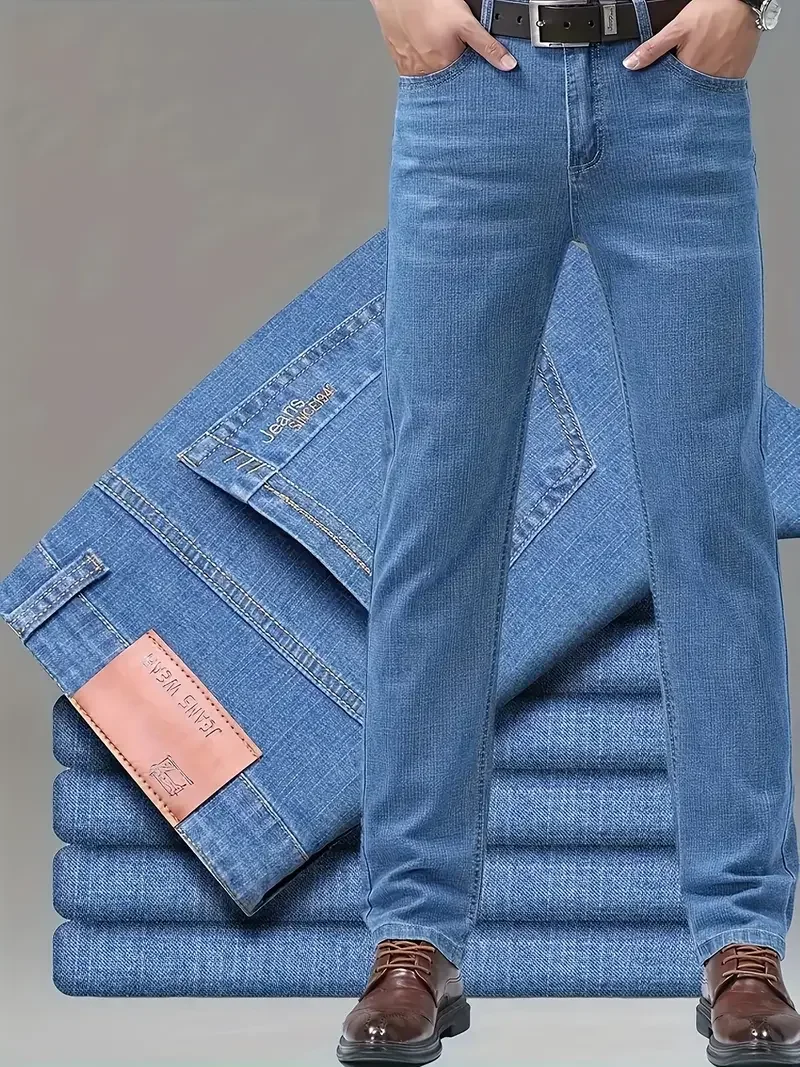 2026 New Men's Jeans Stretch Straight-Leg Leg Loose Jeans Men's Pants Business Casual Easiest for Match Long Pants Can Wear All