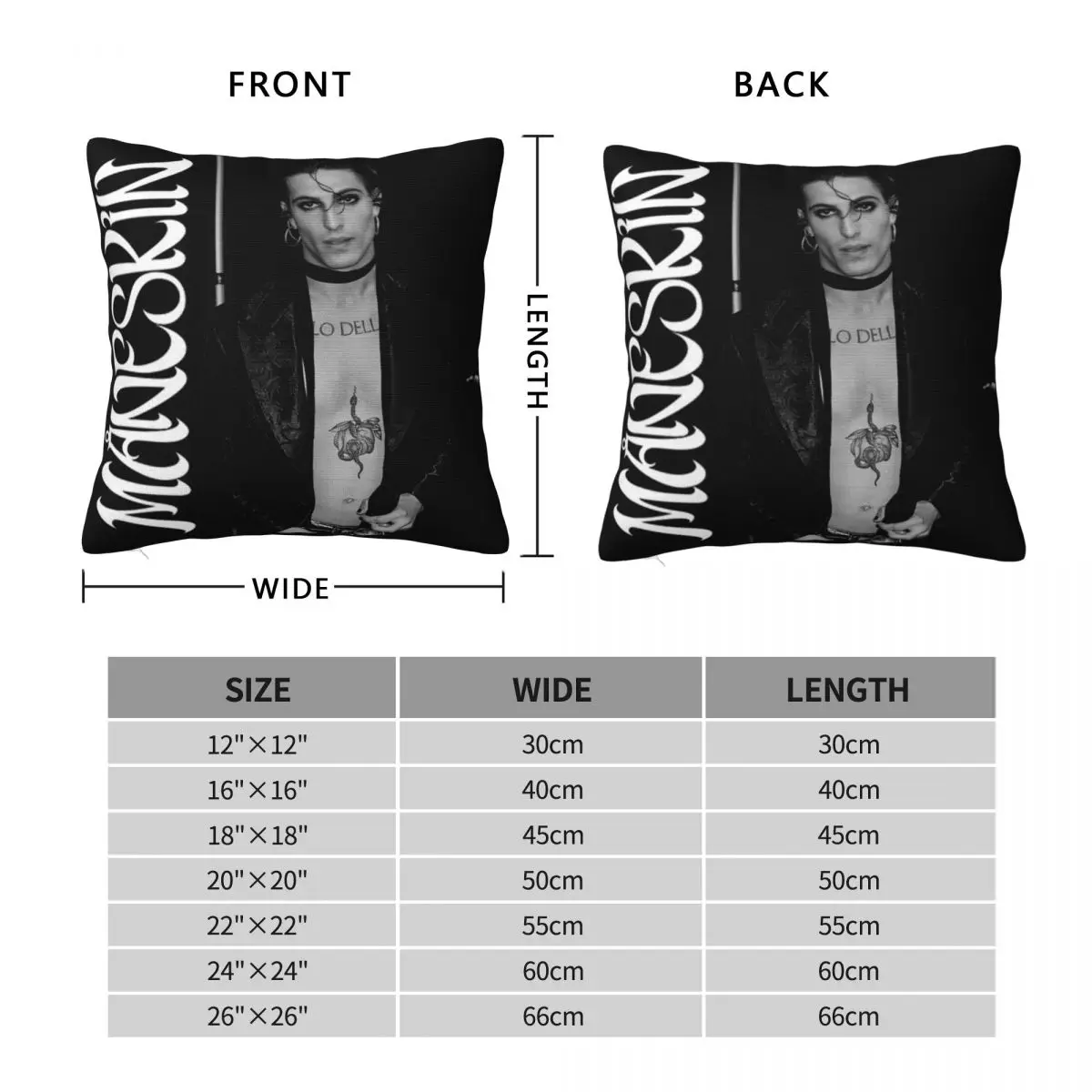 Damiano David Maneskin Square Pillowcase Polyester Linen Velvet Printed Zip Decorative Car Cushion Cover 18