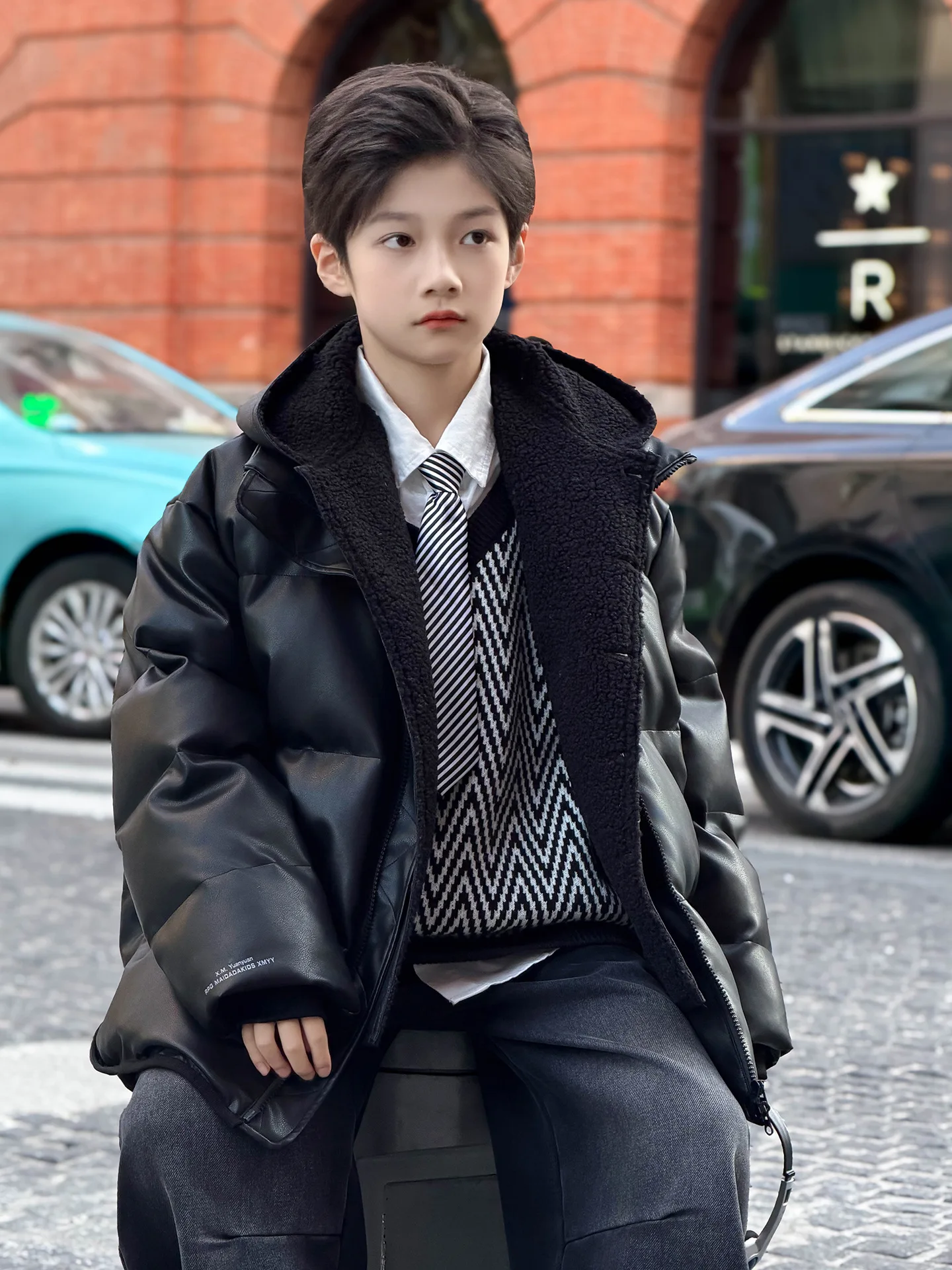 2026 Children's 90 White Duck Down Leather Down Jacket Detachable Fake Two Pieces for Boys