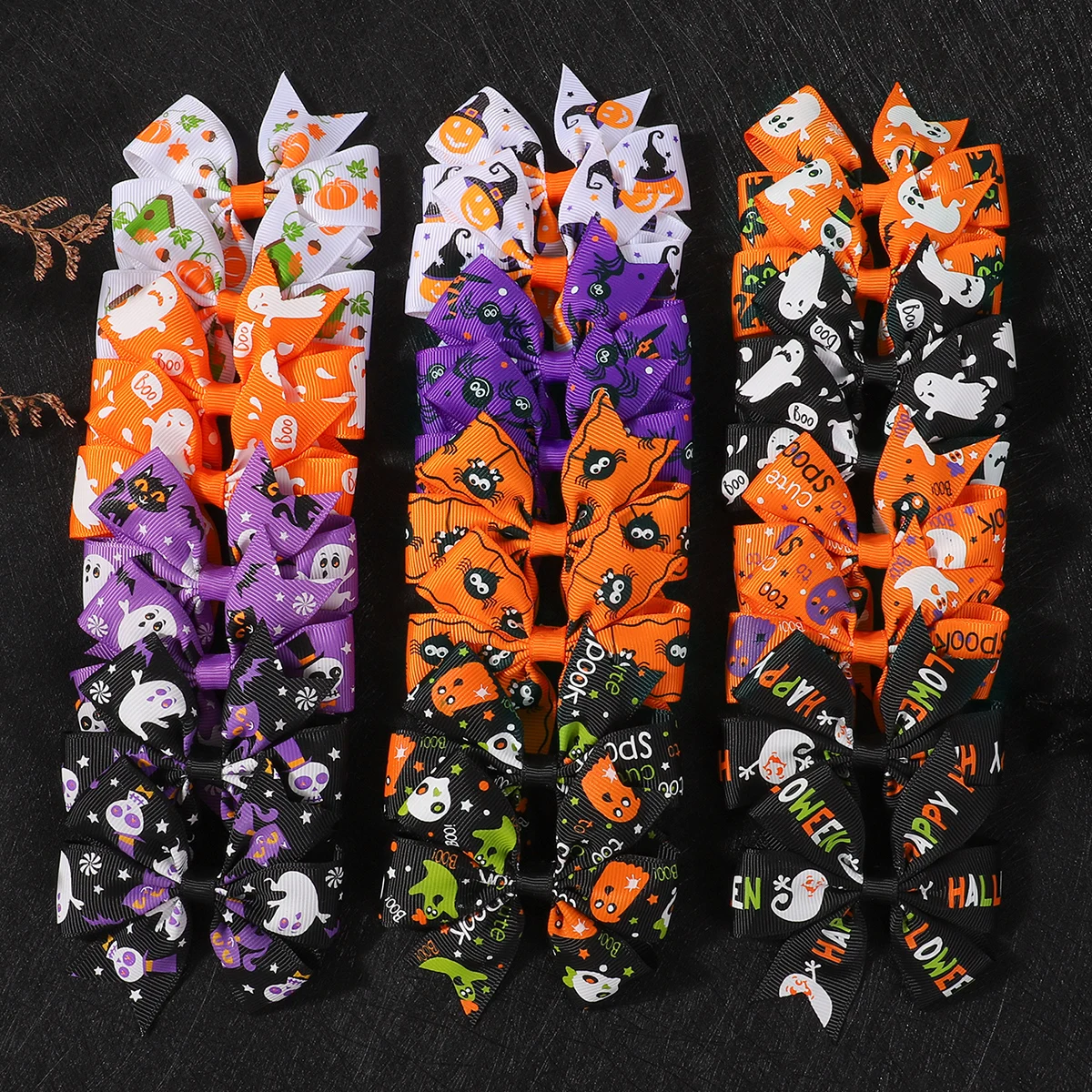 

12/24 шт., ленты с принтом тыквы на Хэллоуин, банты, заколки для волос, заколки для волос, детский головной убор для девочек, головные уборы, аксессуары для волос, оптовая продажа