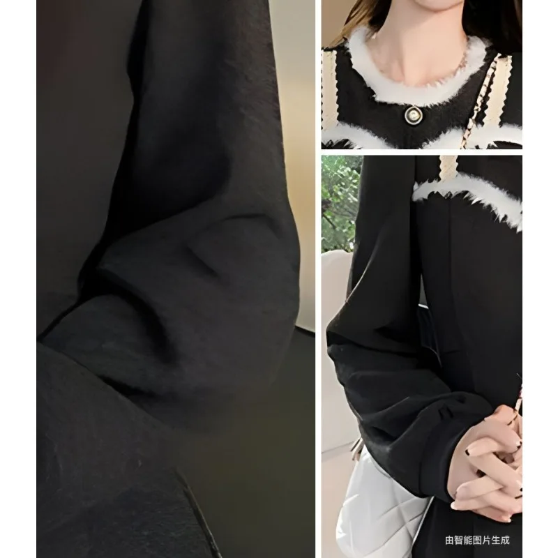 여성용 가을 겨울 신상 고급 이너웨어 슬림한 라인을 연출하는 A라인 중간 길이 긴팔 드레스