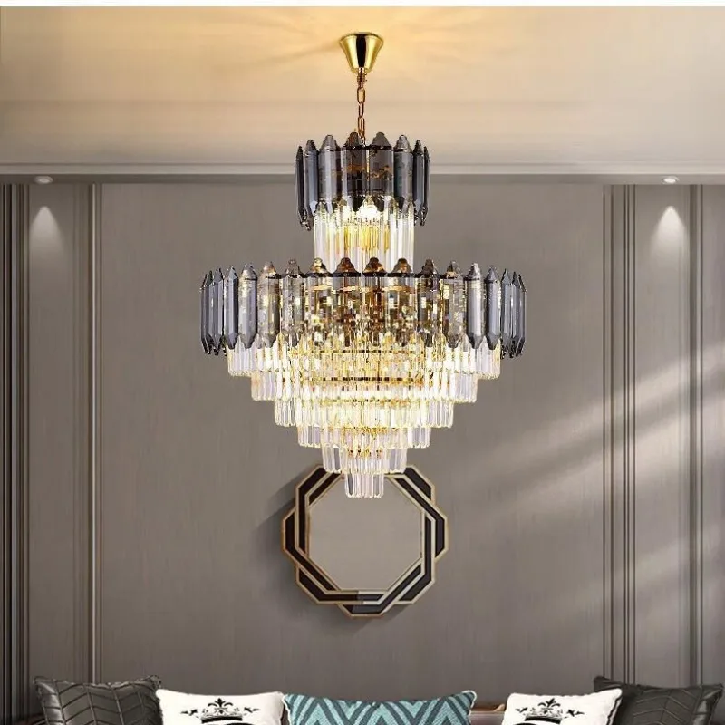 Villa chandelier living room duplex building rotating staircase jump model room simple atmosphere