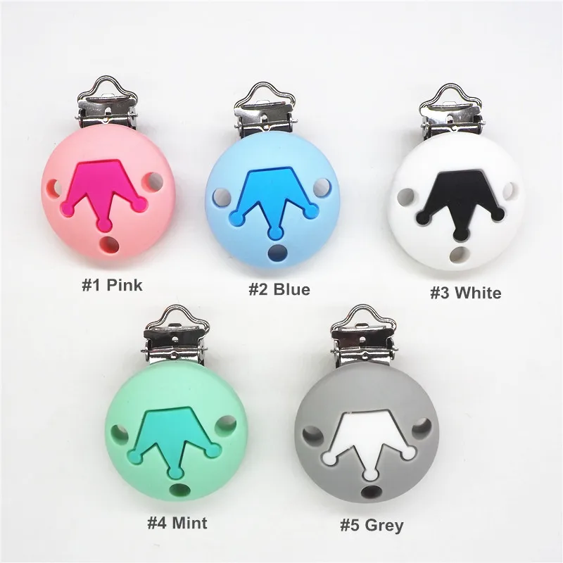Chenkai 10pcs BPA Free Round Silicone Crown Clips DIY Baby Teether Pacifier Dummy Montessori Sensory Holder Chain Jewelry Toy