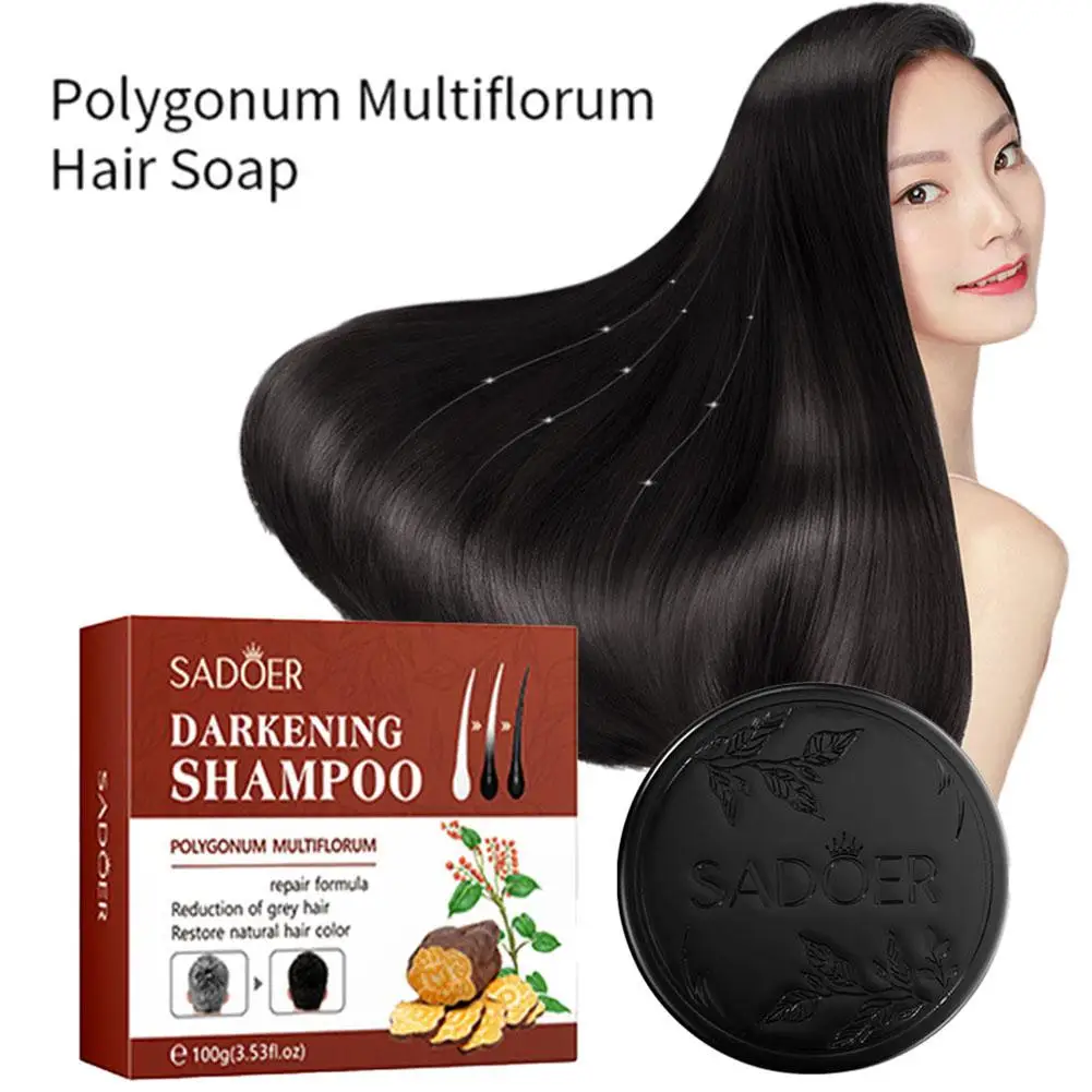 Hair Darkening Shampoo Korea Natural Polygonum Soap Nutrition Anti Black Shampoo Bar Solid Regrowth Loss Hair Restore White C1z1