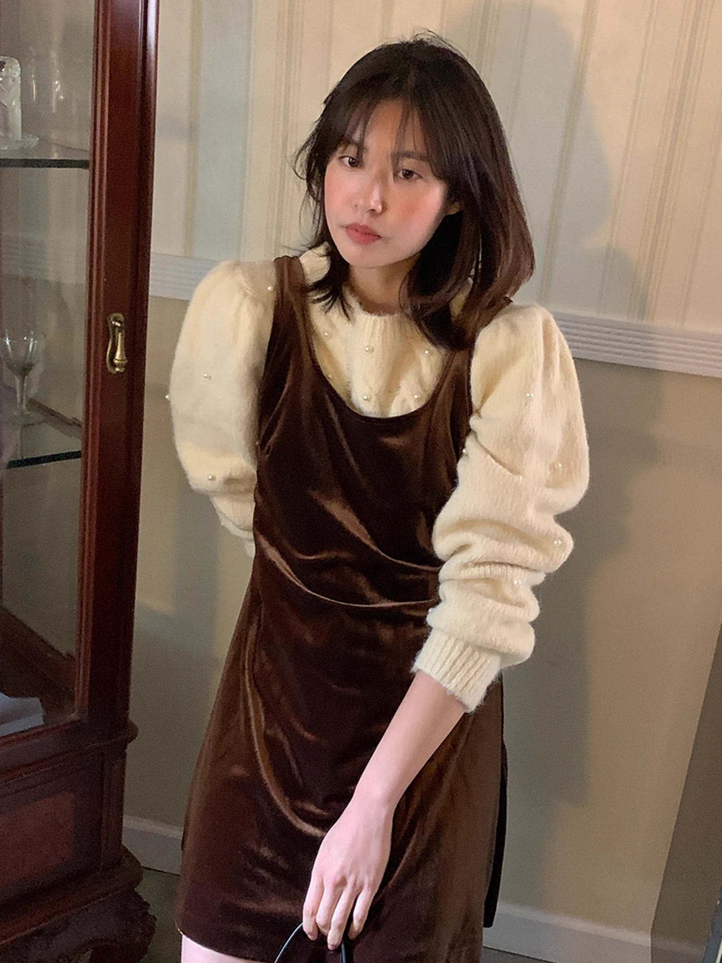 

Женский вязаный свитер с жемчужным декором Bubble Sve, модный зимний новый винтажный универсальный утягивающий топ, свободный крой