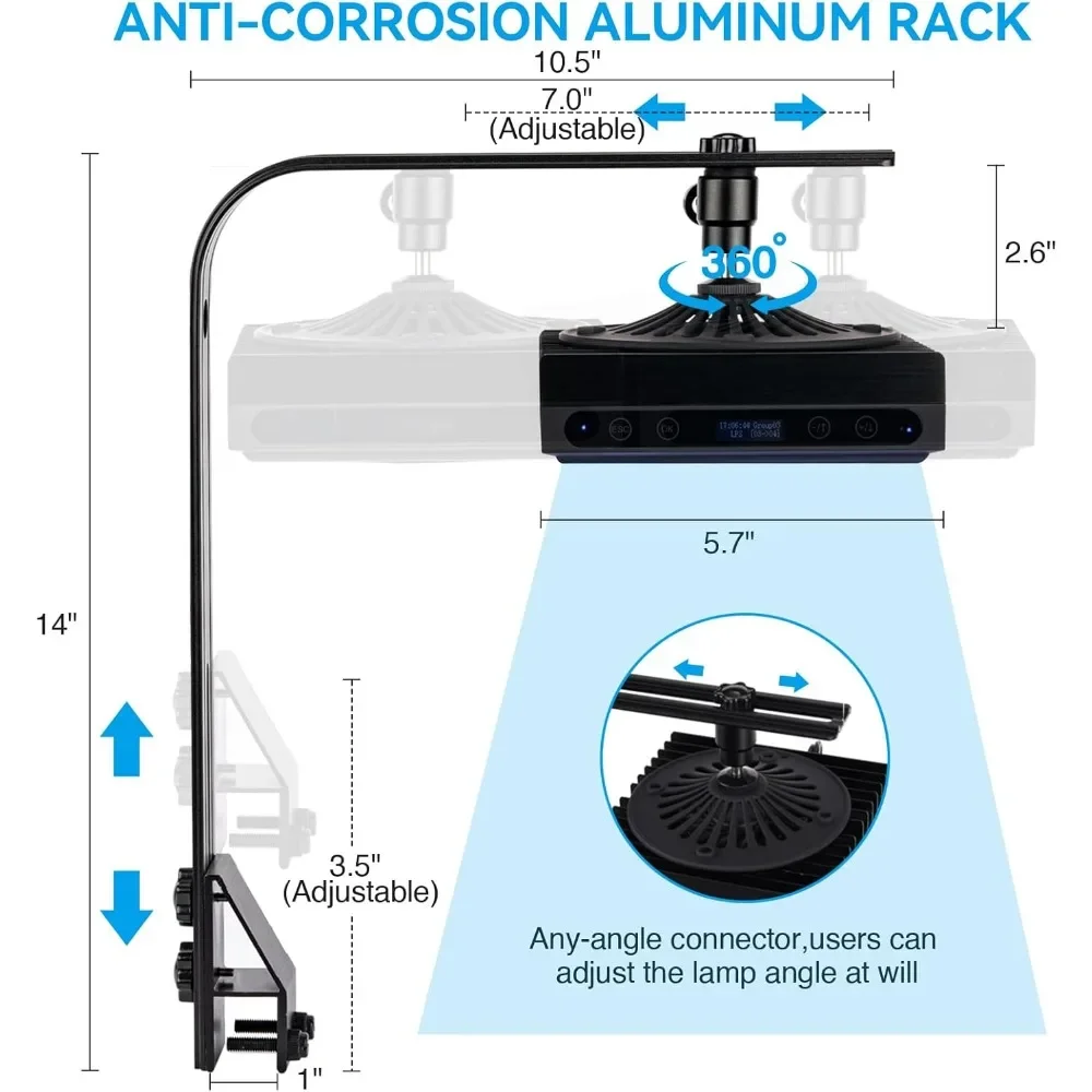ضوء حوض السمك قابل للتخصيص - ضوء الشعاب المرجانية بقدرة 60 وات لشروق الشمس المرجاني وغروب الشمس ضوء خزان الأسماك مع مؤقت شاشة للبحرية