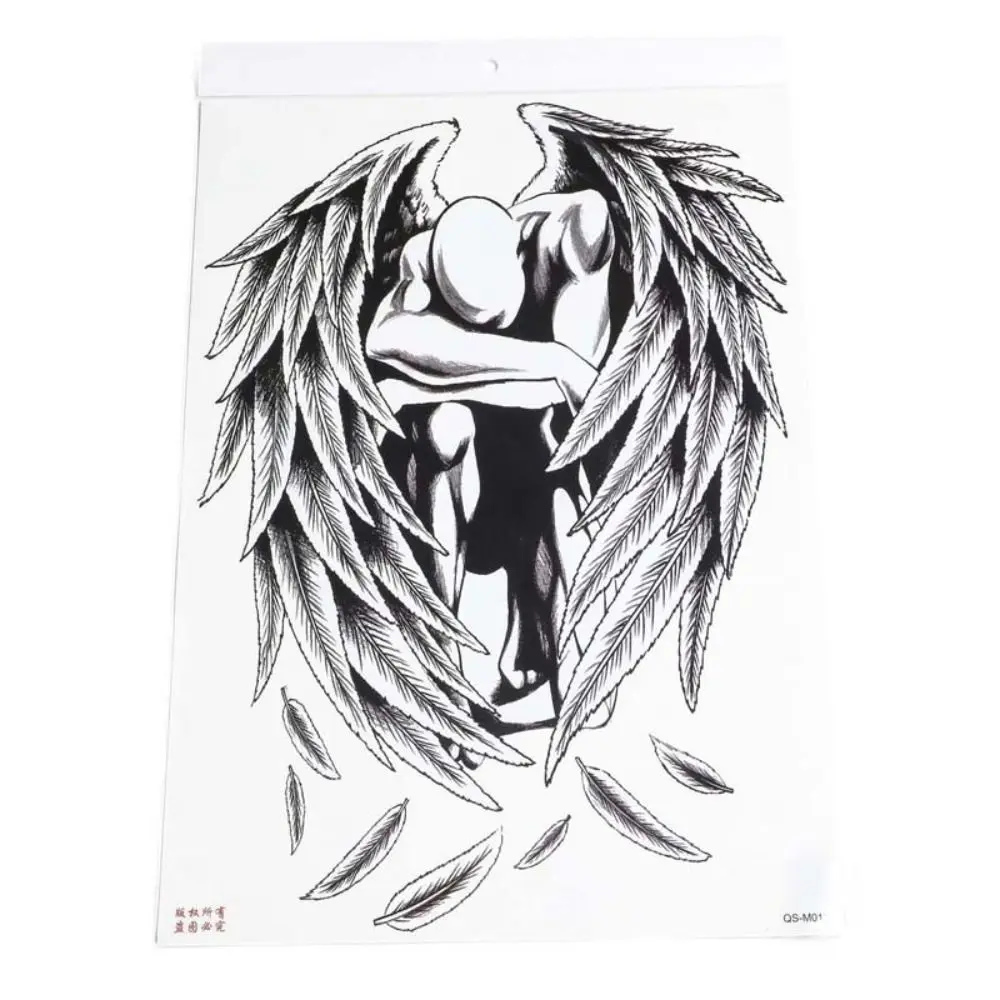 Water Transfer Printing Full Back Tattoo Sticker Angel Wings Cross Guan Gong Full Back Tattoo Patch Flower Arm Long Lasting