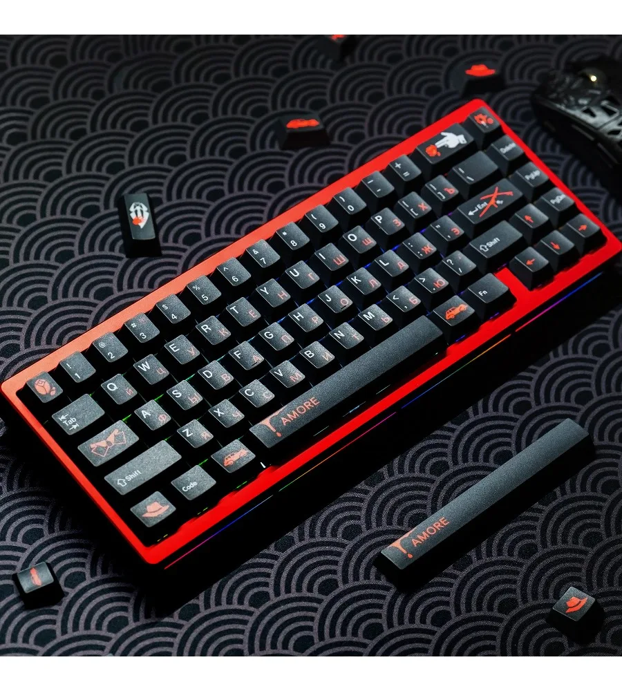 Black and red Russian keycaps Classic black and red color scheme Original PBT hot sublimation 143 keys full set of mechanical