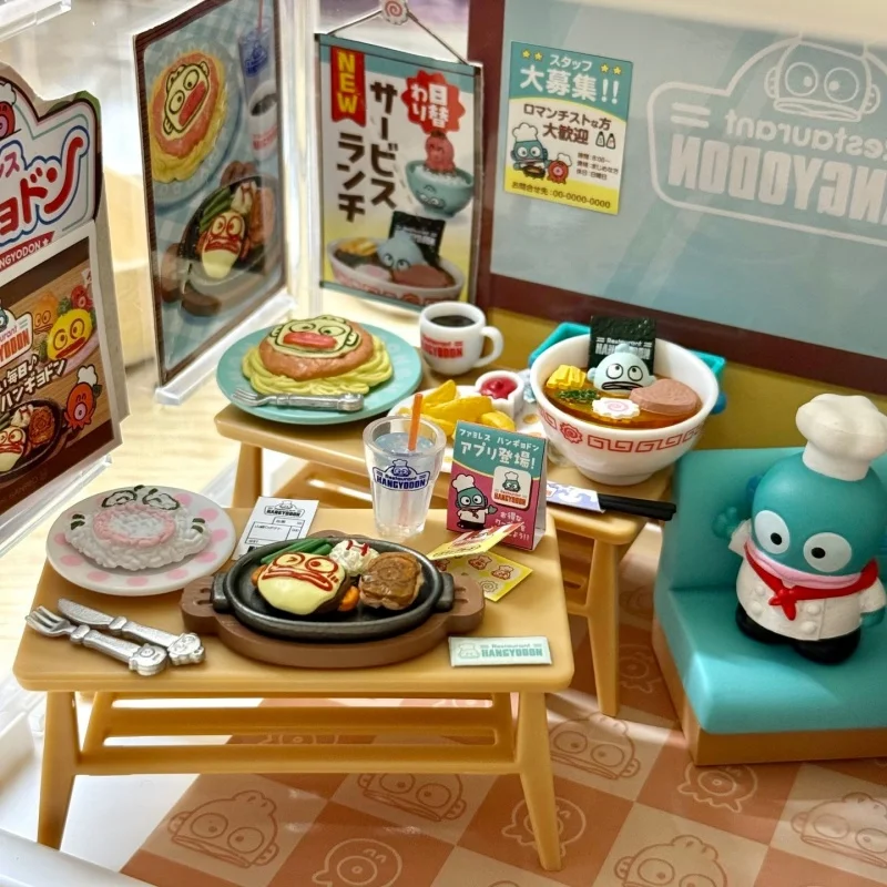 Rement Sanrio Hangyodon Blind Box Miniature Family Restaurant Scene Collectible Figures Desktop Decor For Anime Lovers