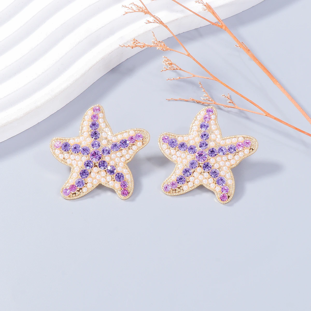 2024 Trend New Personality Rhinestone Pearls Starfish Earrings for Women Girls Luxury Jewelry Summer Beach Party Accessories