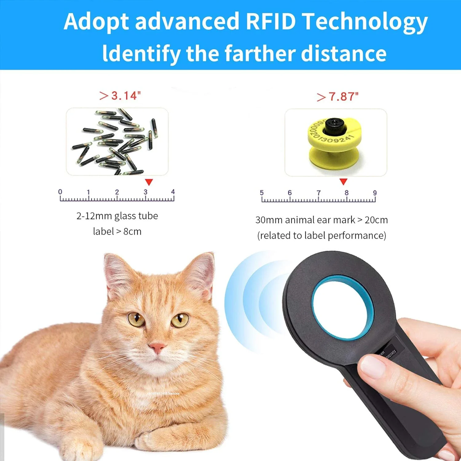 Handheld Animal RFID EMID Reader OLED Display EMID FDX-B(ISO11784/85) Animal Chip Scanner Pet Tag Scanner for Cat Dog Pet Animal