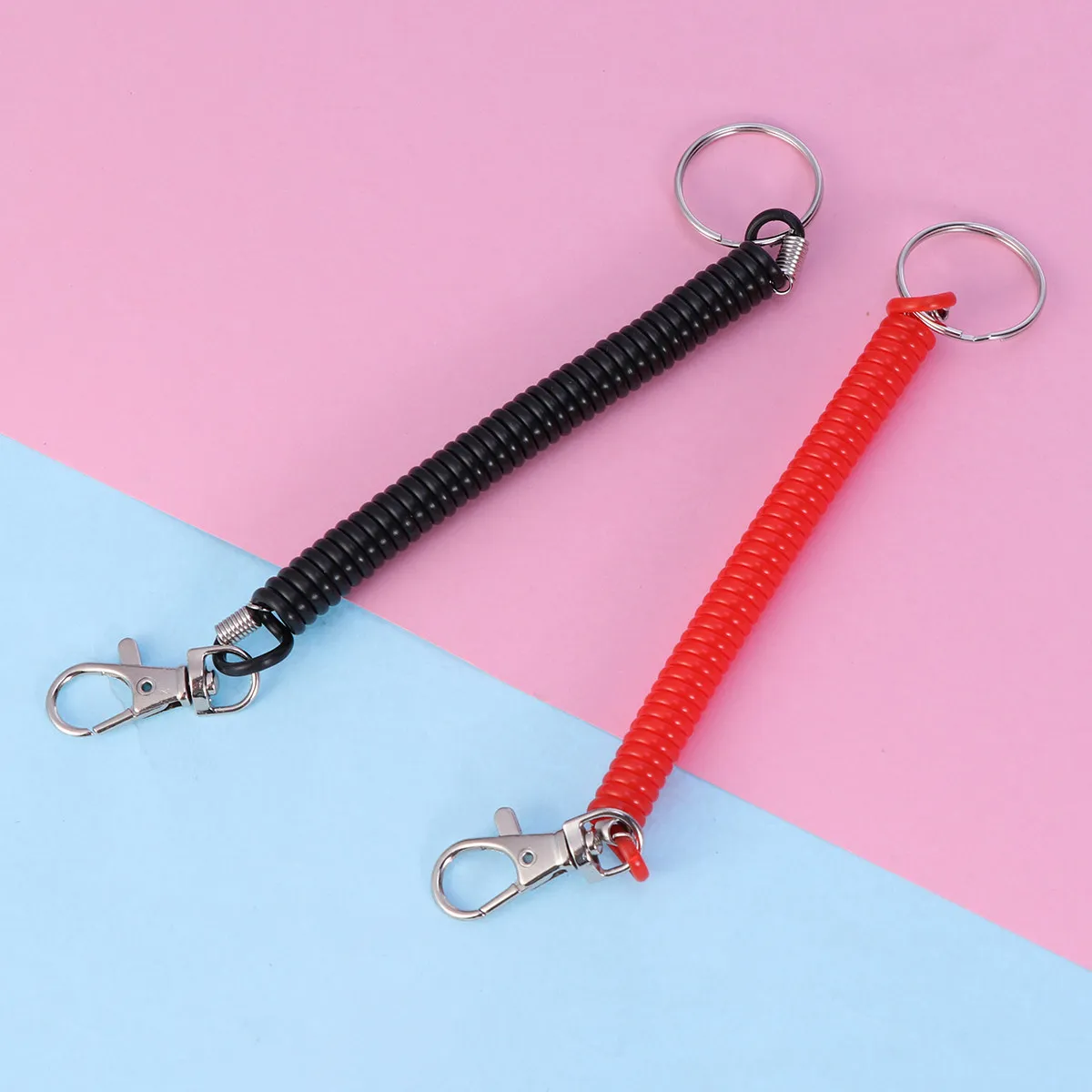 Retractable Keychain Spiral Spring with Metal Clip – 12pcs Colorful Plastic Coil Key Holders