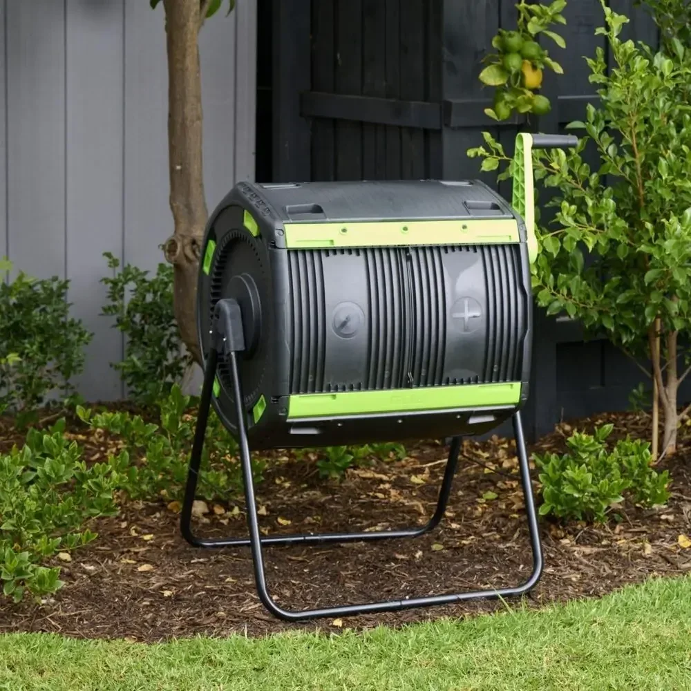 Dual-Component Compost Tumbler with Rolling Cart