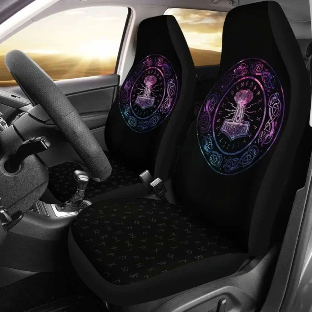 Viking Mjolnir Thor’S Hammer Rune Car Seat Covers,Pack of 2 Universal Front Seat Protective Cover