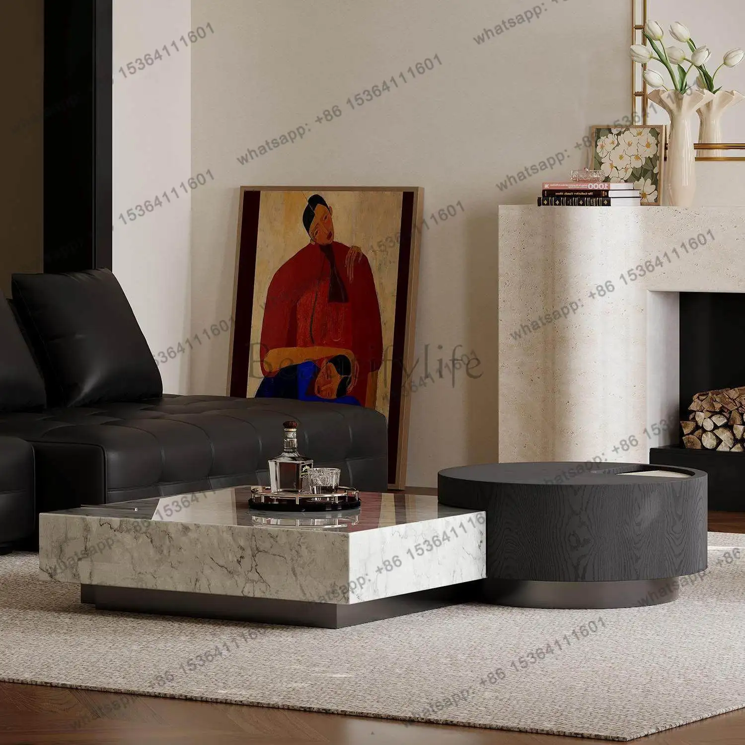 

Italian minimalist marble coffee table light luxury high-end new small apartment designer coffee table combination