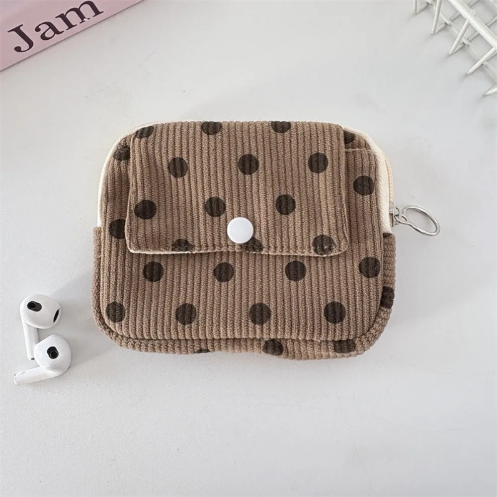 Leopard Print Corduroy Printed Storage Bag Polka Dot Small Floral Print Earphone Bag Korean Style Retro Small Cosmetic Bag Girls