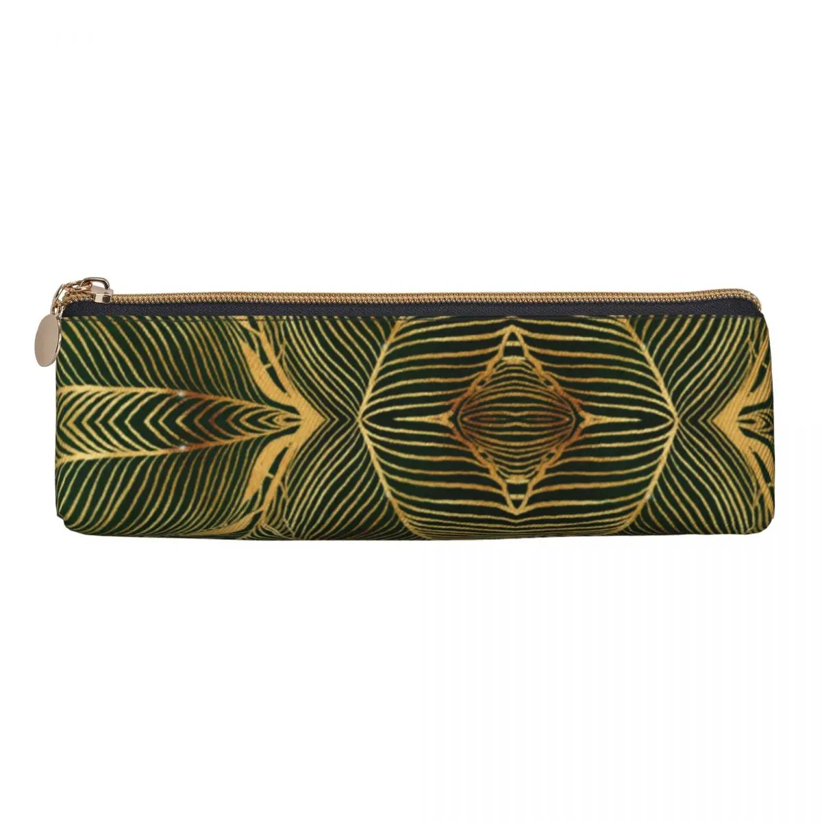 Cool Pencil Case Gold Leaves Forest Pencil Pouch Green Elegant School Pencil Cases Boy Girl PU Leather Pattern School Supplies