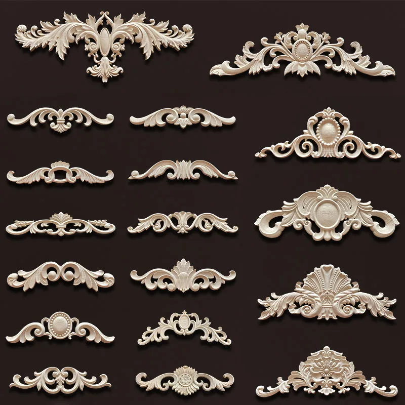 Decorative Wood Appliques Woodcarving Antique Onlays Mouldings Background Wall Decoration for Living Room Furniture Accessories