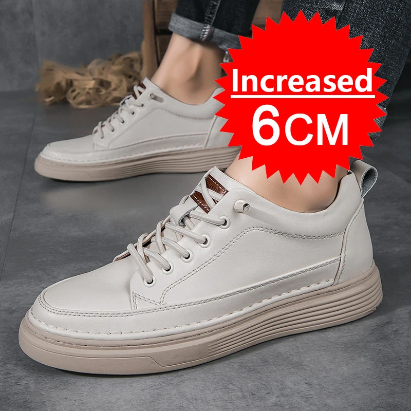 Genuine Leather Men Height Enhancing Shoes Men's sneakers Men Elevator Height Increasing Insoles 6CM Sports Shoes Big Size 36-48