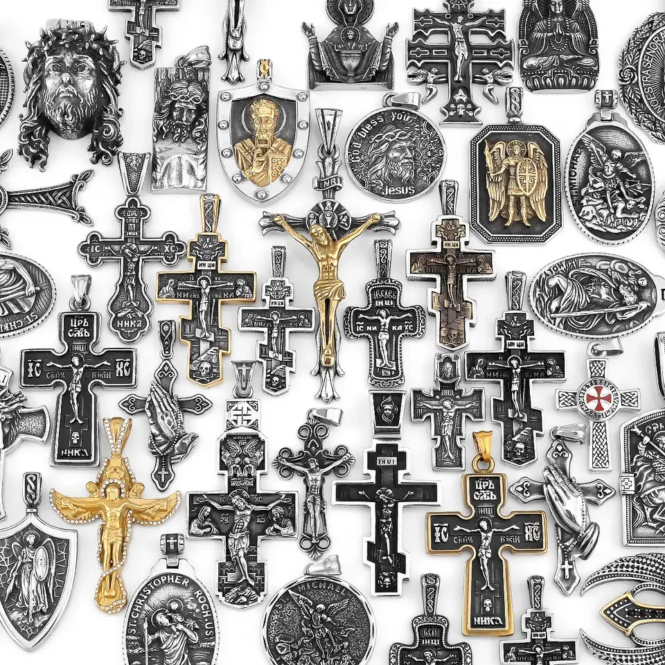 

Multi-style Retro Jesus Cross Pendant Necklace Stainless Steel Chain Punk Amulet Orthodox Jesus Men's Necklace Jewelry Wholesale
