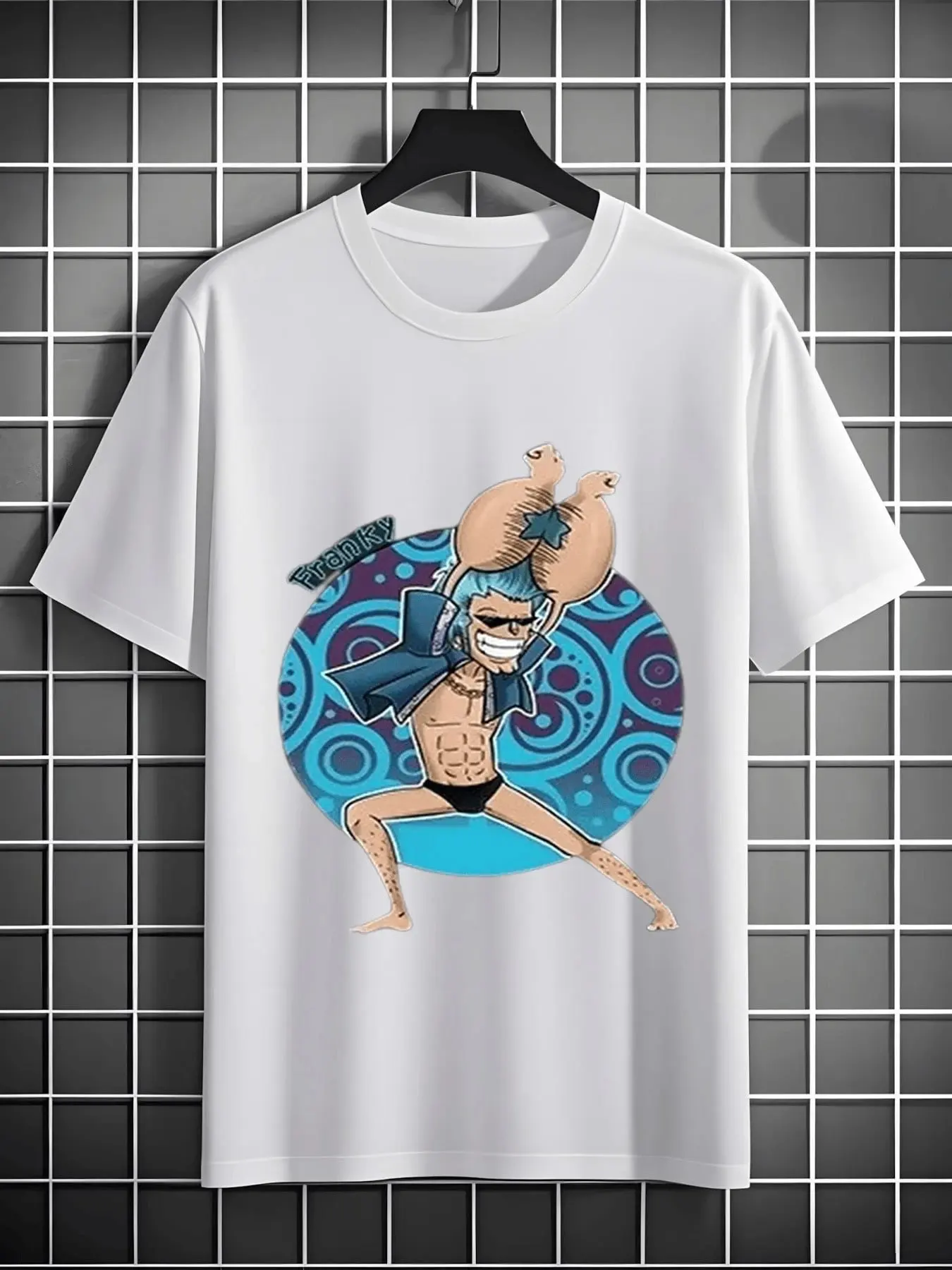 Übergroßes One Piece Franky Anime T-Shirt Herren Sommer Casual Kurzarm Grafik T-Shirt Cool Manga Streetwear Cosplay Outfit Y2k Top