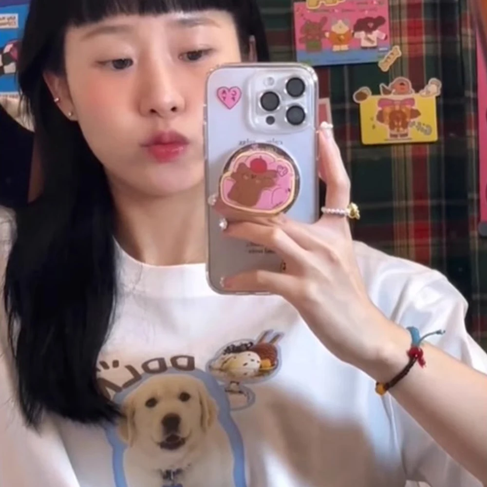 تي شيرت نسائي كاواي كلاب حيوانات أليفة ، ملابس رسومات للقطط ، توبات غير رسمية للفتيات ، بلوزة على الموضة الكورية ، هاراجاكو ملابس الشارع ، Y2k