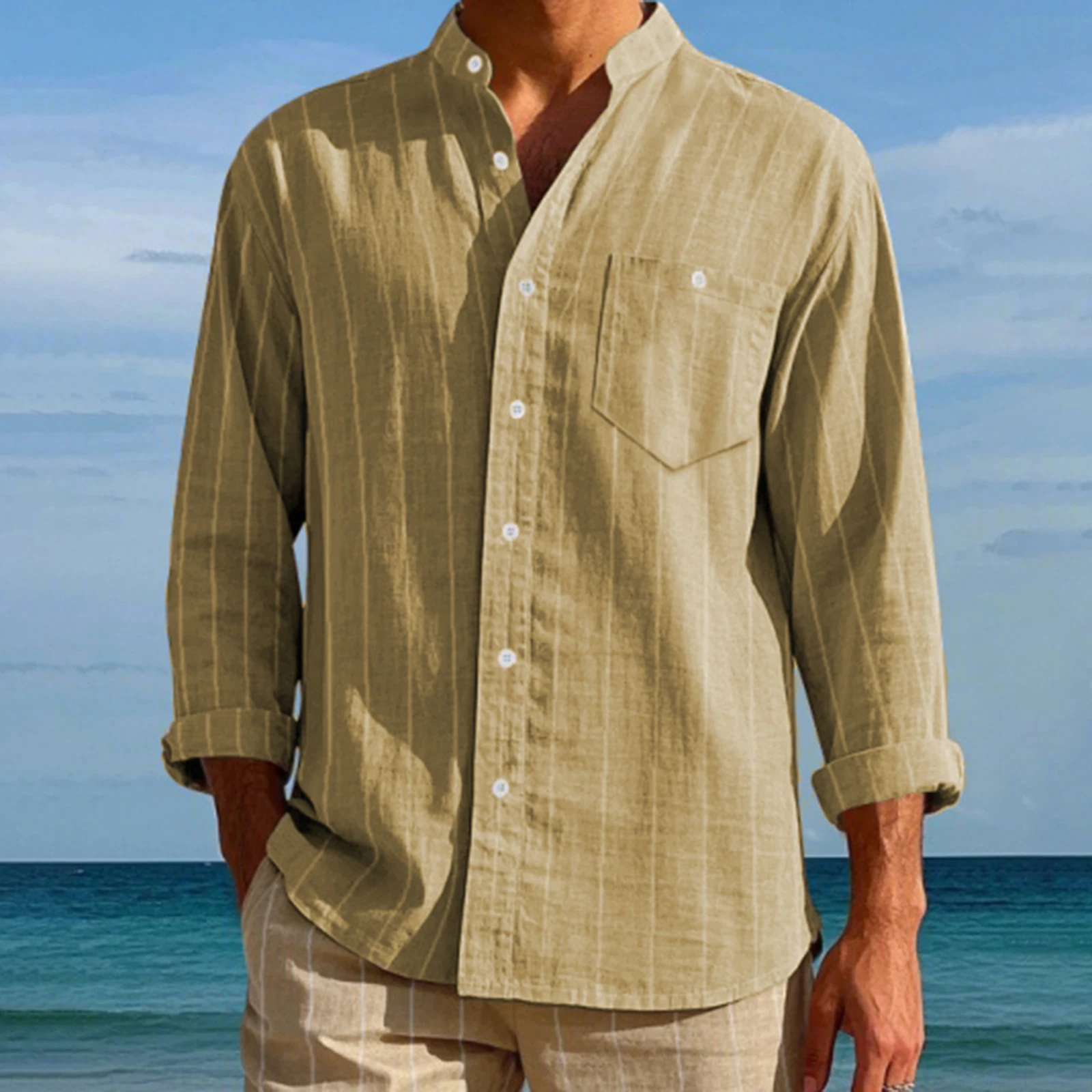 

Casual Men's Button Down Shirts Fashion Stripes Print Long Sleeve Loose Fit Tops Summer Autumn Shirts