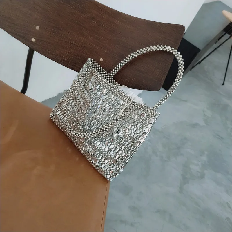 Luxury Designer Purses and Handbag Shoulder Bag silver Metal beaded bag Shiny Crystal tote bags for women banquet Clutch Bags