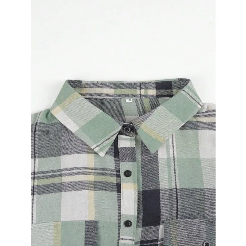 Koszula damska w kratę, rozmiary plus size 1XL-5XL, nowa kolekcja, luźny krój, długi rękaw, kołnierzyk, casualowe bluzki.