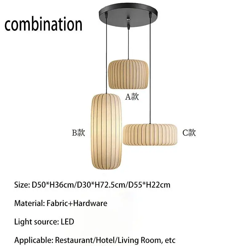 Moderne Wabi Sabi Zijden Hanglampen Japanse witte stoffen kroonluchter Woonkamer Eetkamer Slaapkamer keukeneiland Theekamerverlichting - afbeelding 1