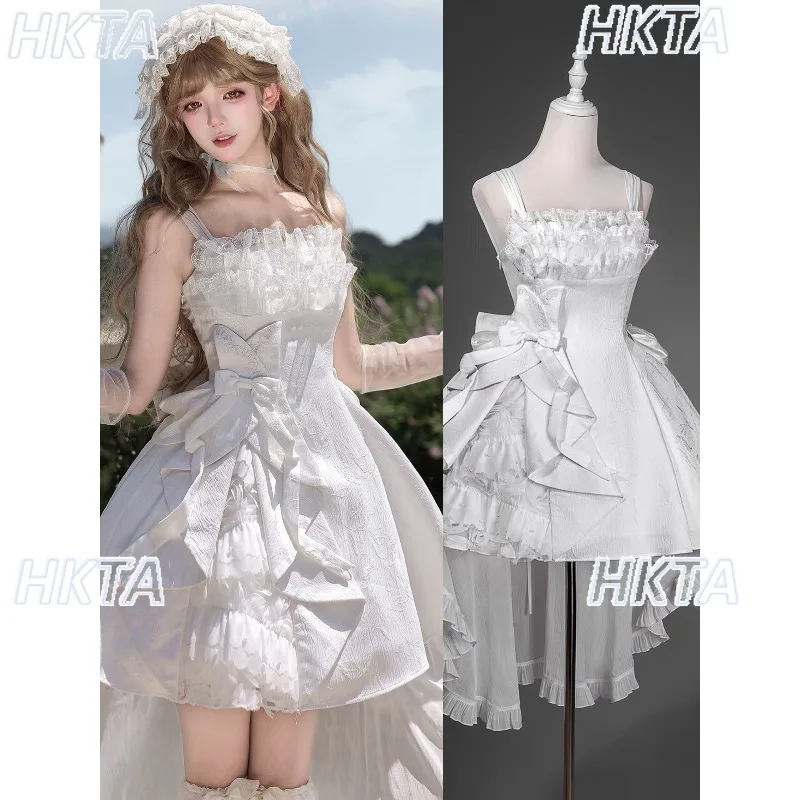 Lolita Jsk Birthday Suspender Irregular Trailing Dress Sweet Lace Bow Flower Wedding Lotus Leaf Princess Dresses Ball Gown Women