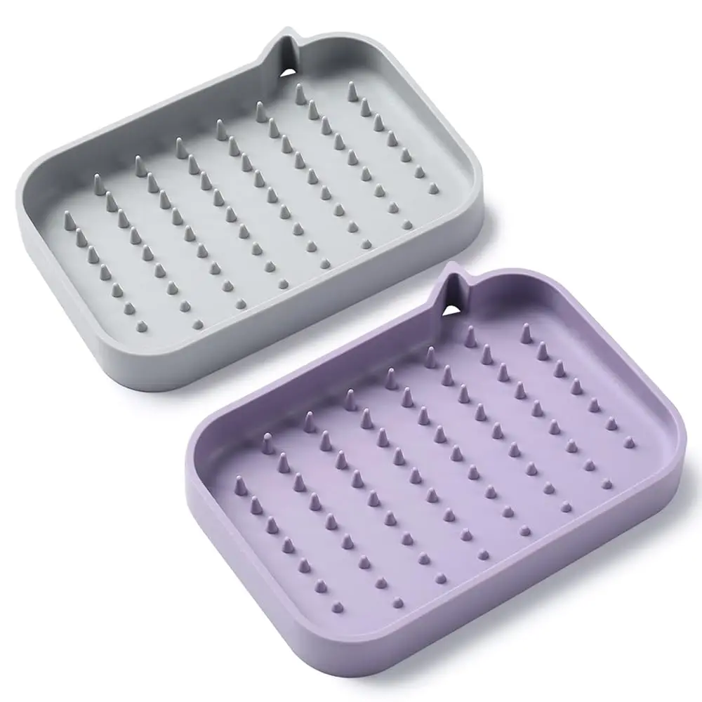 

2 Pack Soap Dish, Non-Slip Self Draining Soap Holder for Shower, Bathroom, Kitchen
