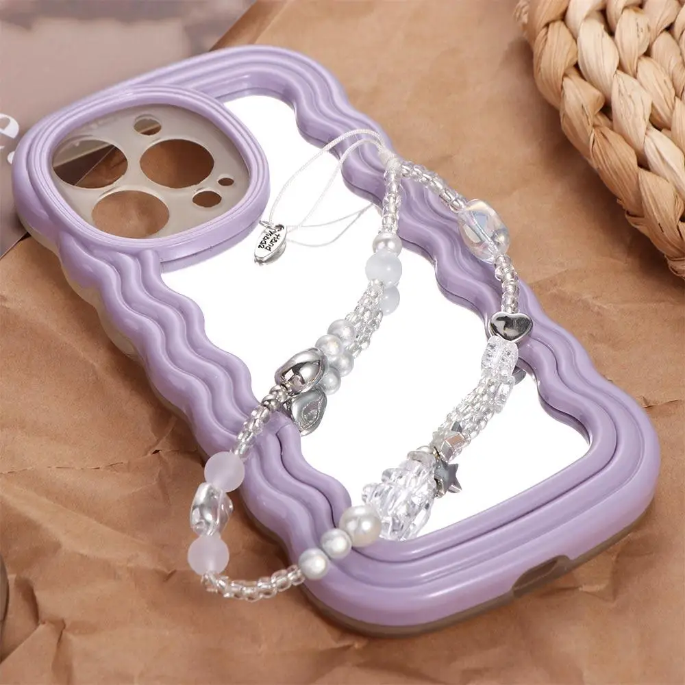 Y2K Silver Cell Phone Strap Sweet Girl Hanging Cord Phone Lanyard Clear Star Wrist Strap Beads Phone Chain Telephone Decor