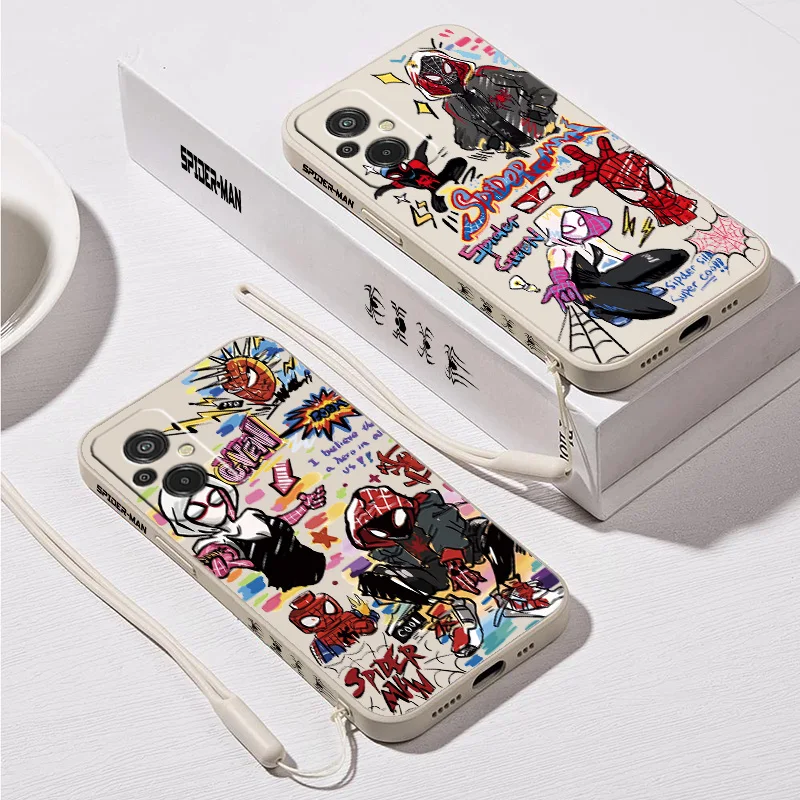 Marvel Spider-Man Anime Phone Case For Xiaomi Redmi 8 9 10 11 12 13 K20 K30 K40 K50 K60 Pro S A C T X Liquid Left Rope Funda