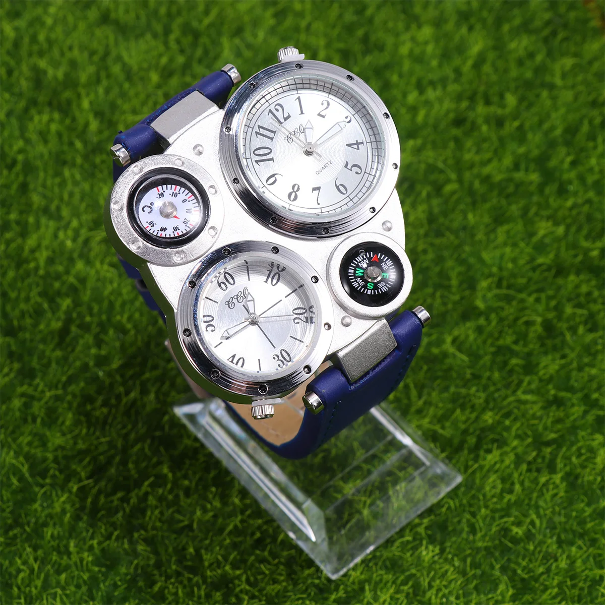 

1pcs Temperature Compass Watch Blue Outdoor Sports Quartz Men'S Dual Travel Gift Watch Band
