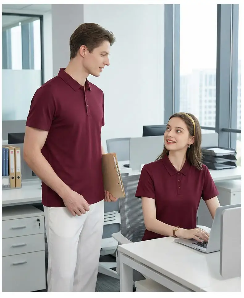 Neues Sommer-Eisseide-POLO-Shirt Kurzarm Professionelles T-Shirt Nahtlos Weich Hochwertig Einfarbig Firmen-Gruppenuniform – Detail 17
