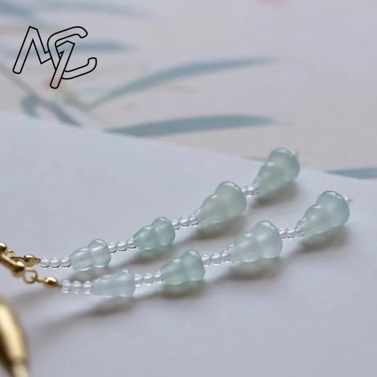 925 Silver Jade Green Jade Gourd Beads DIY Earrings Pendant Charm Jewellery Fashion Accessories Woman Luck Amulet Gifts