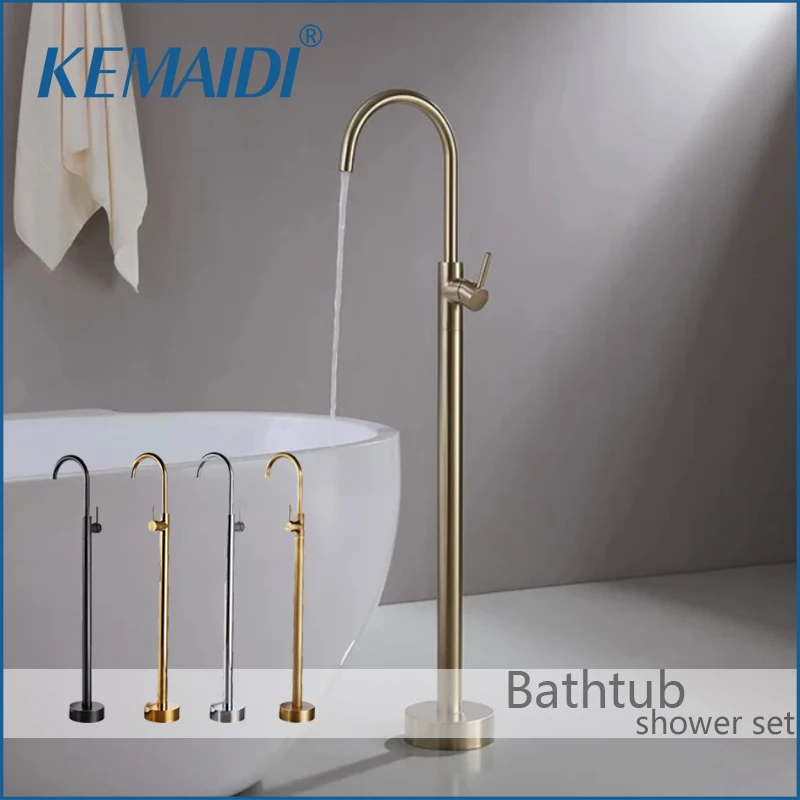 

KEMAIDI Freestanding Bathtub Faucet Bathroom Floor Mount Tub Filler Single Lever Brass Mixer Tap Without Handheld Spray Shower