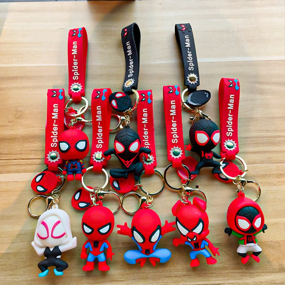 Kawaii Spider Man Keychain Spiderman Action Figures Anime Keyring Backpack Pendant Bag Wholesale Toy Boy Gift Kids Car Key Ring