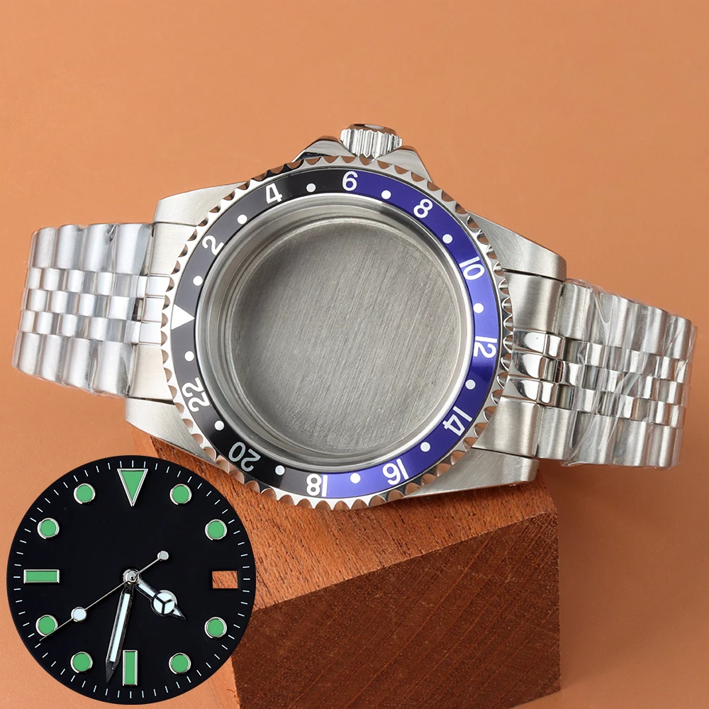 

Silver 39.5mm NH35 Watch Case 316L Stainless Steel Jubilee Bracelet Fit GMT NH35 NH36 Movement Sapphire Glass SUB Watch Case