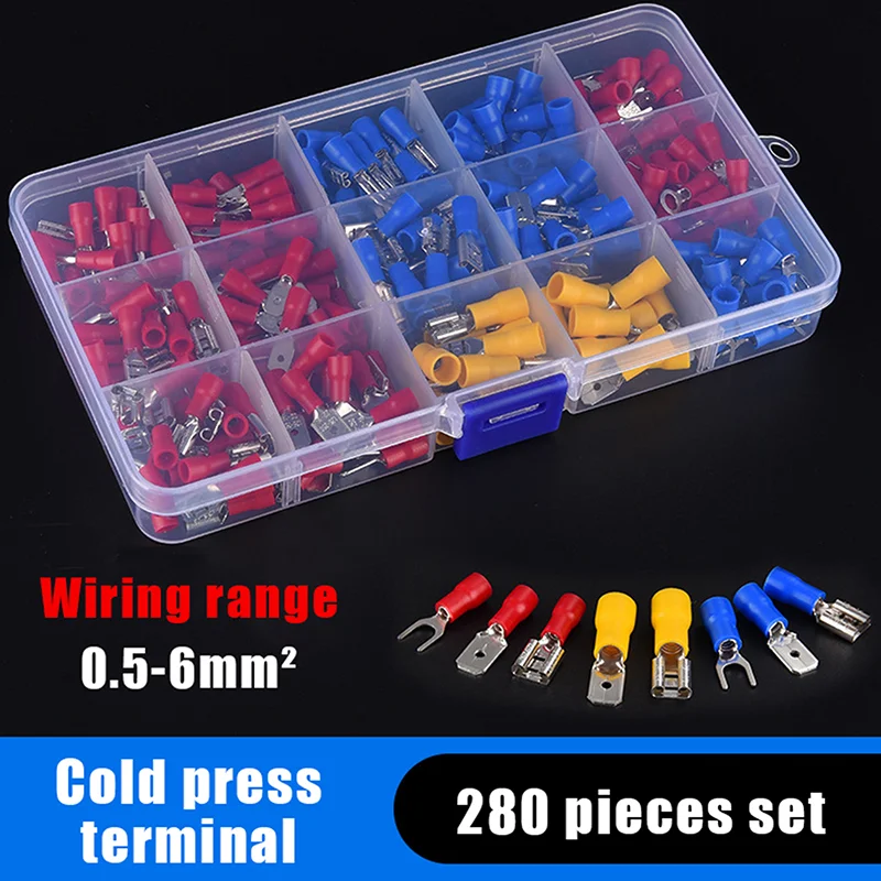 280pcs Wire Connector Kit Male Female Cold Crimp Insulated Terminals Assorted RV SV Crimp Terminals Spade Butt Connector