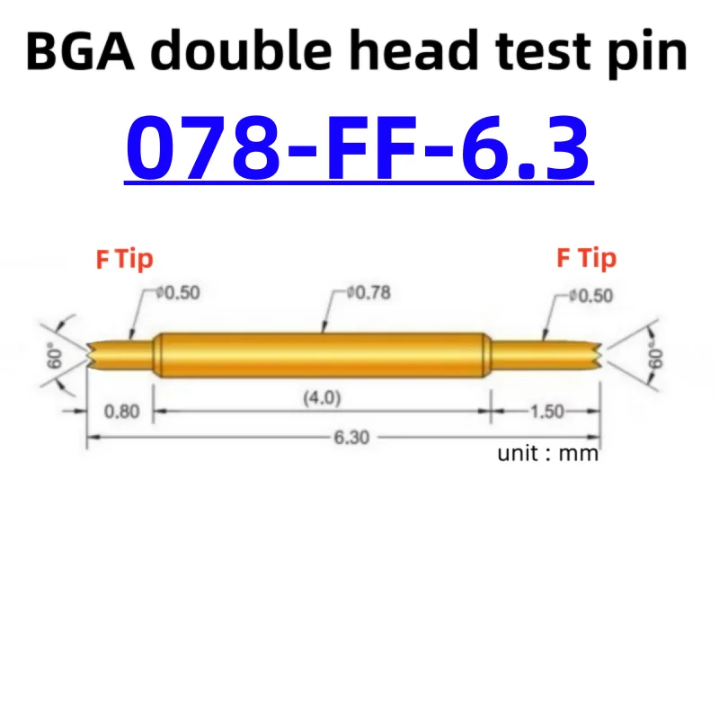 

100pcs Double-ended Test Needle Test Probe BGA Semiconductor Probe 078-FF-6.3L Telescopic Spring Test Pin 6.3 Pogo Pin