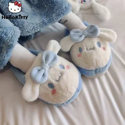 Sanrio Cinnamoroll Chinelo Fuzzy para Mulheres, Sapatos De Pelúcia Quente, Aperto Antiderrapante, Bordado Kawaii Fofo, Controle De Inverno, Y2k